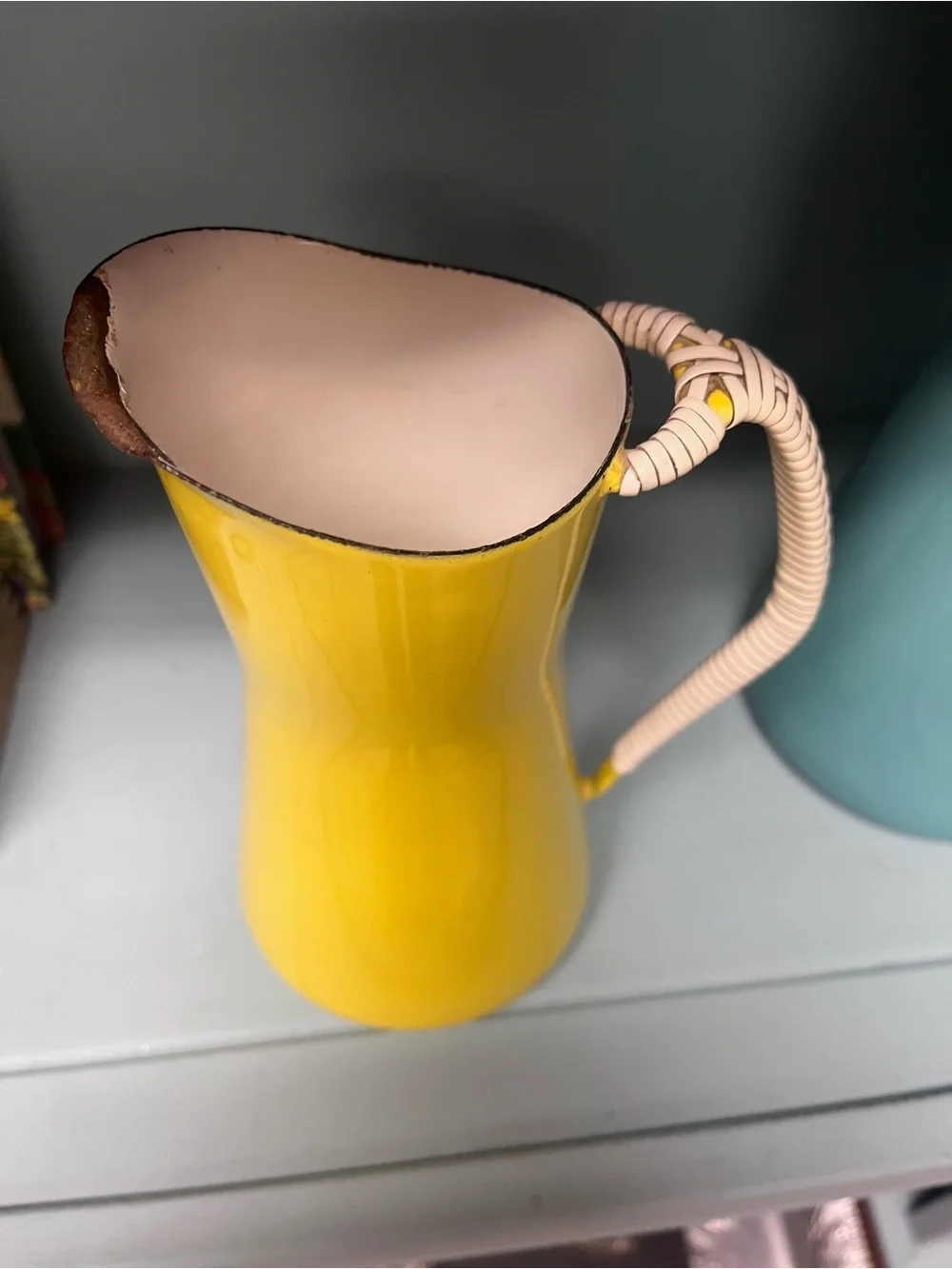 Jens Quistgaard Yellow Ceramic Pitcher with Wrapped Handle